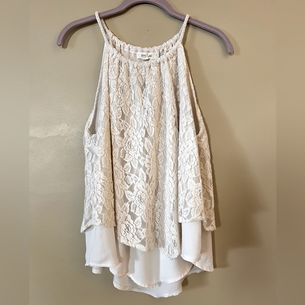 XL Taylor & Sage Cream Lace Tank Top